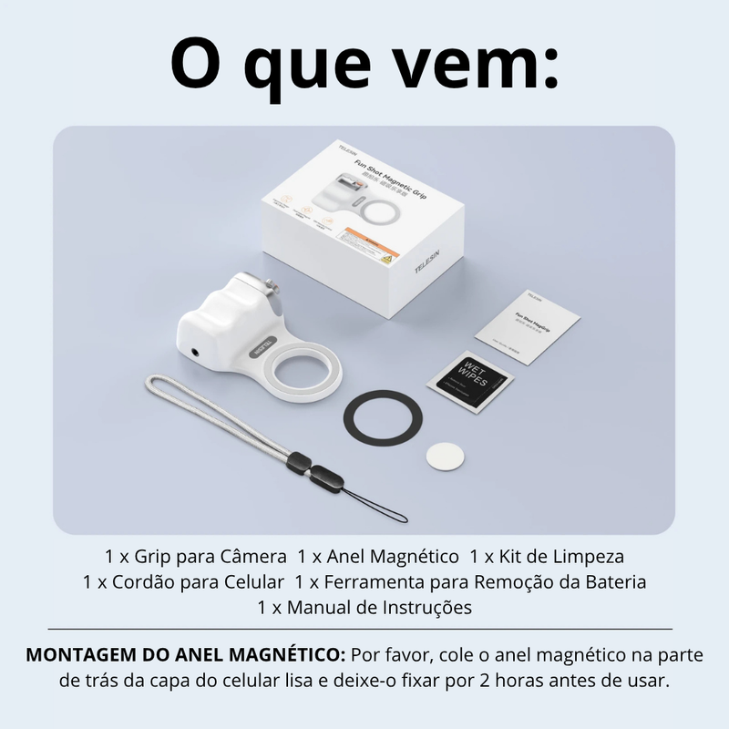 Grip Suporte Magnético Inteligente TELESIN P1-MP-10 para Fotos e Vídeos com Luz e Controle Remoto