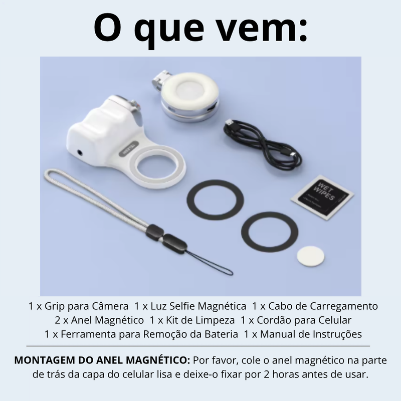 Grip Suporte Magnético Inteligente TELESIN P1-MP-10 para Fotos e Vídeos com Luz e Controle Remoto