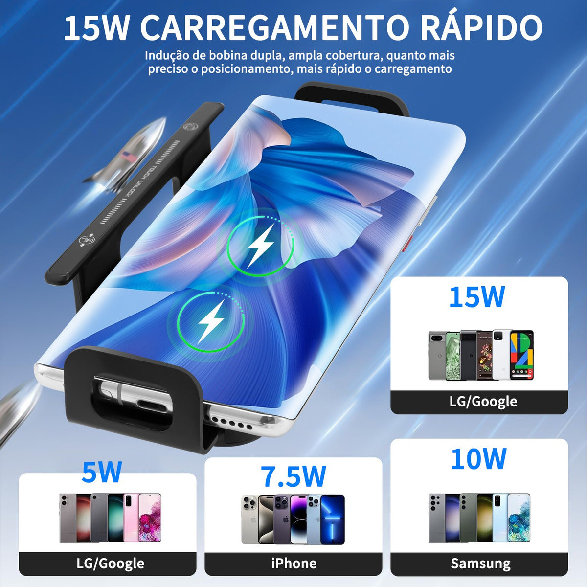 Suporte Celular Veicular - Carregador por Indução e Fixação 360° Automática