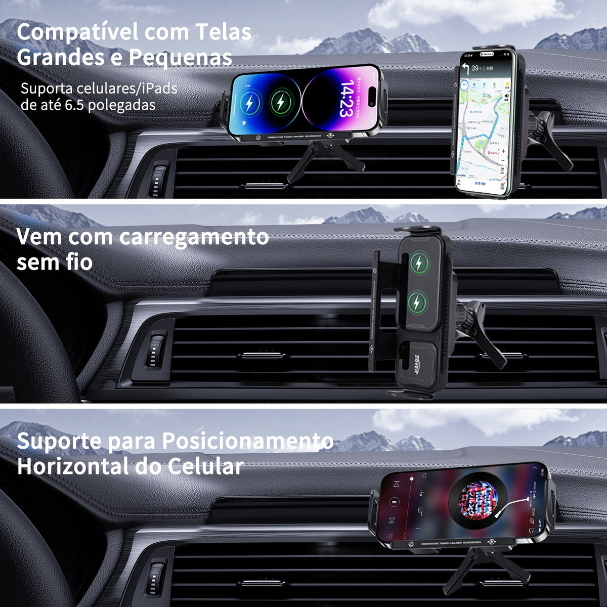 Suporte Celular Veicular - Carregador por Indução e Fixação 360° Automática