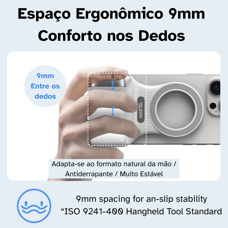 Grip Suporte Magnético Inteligente TELESIN P1-MP-10 para Fotos e Vídeos com Luz e Controle Remoto