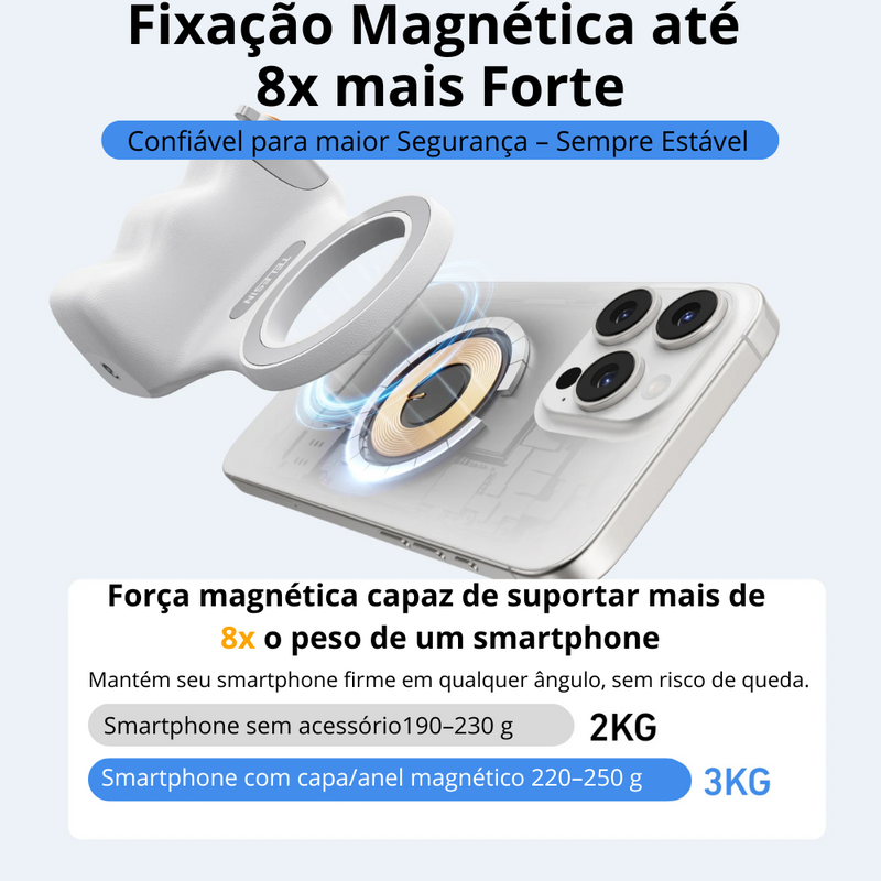 Grip Suporte Magnético Inteligente TELESIN P1-MP-10 para Fotos e Vídeos com Luz e Controle Remoto