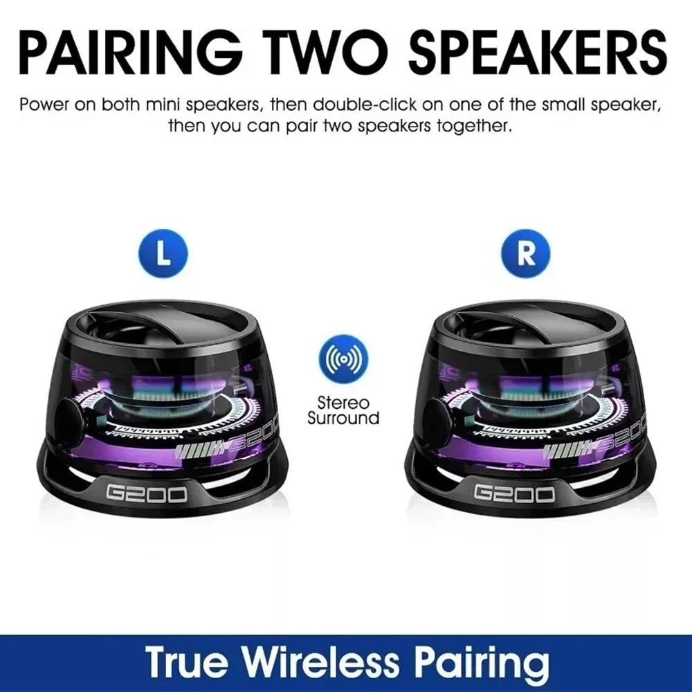 Caixa de Som Bluetooth Portátil G200 - Iluminação RGB e Fixação Magnética